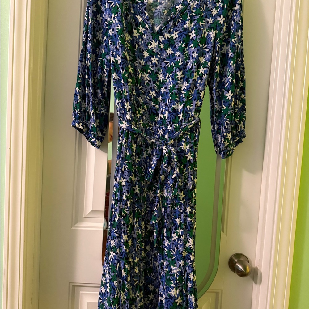 Talbots Blue and Green Floral Long Sleeve Dress